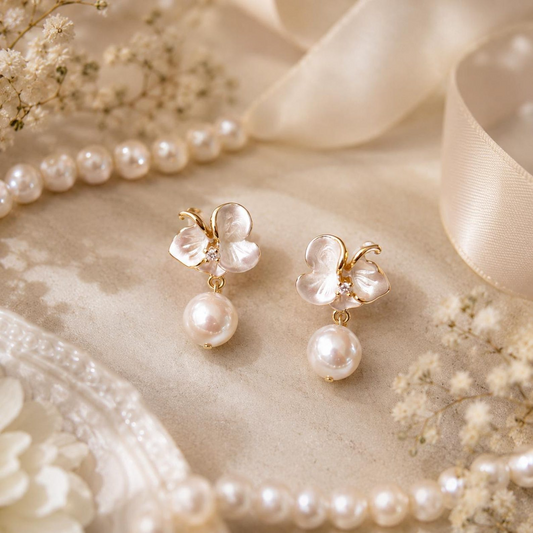 Mother of Pearl Flower Pearl Drop Earrings
