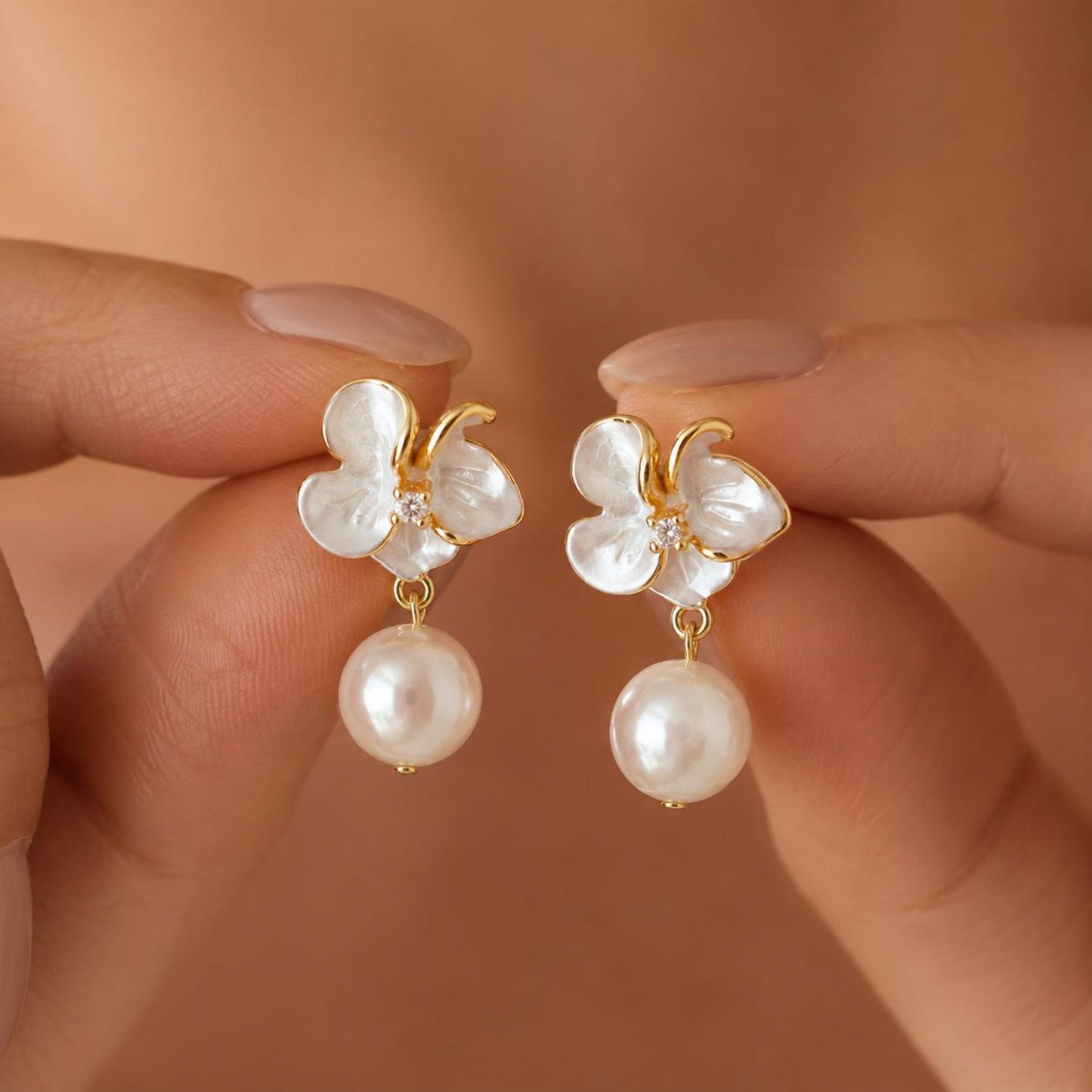 Mother of Pearl Flower Pearl Drop Earrings