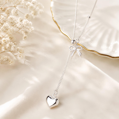 Sterling Silver Bow Heart Y Necklace