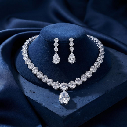 White Cubic Zirconia Pear Drop Jewelry Set