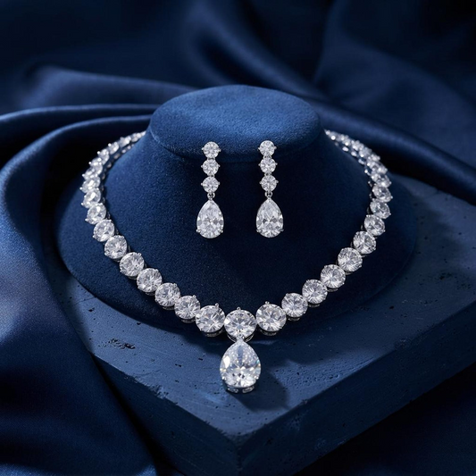 White Cubic Zirconia Pear Drop Jewelry Set