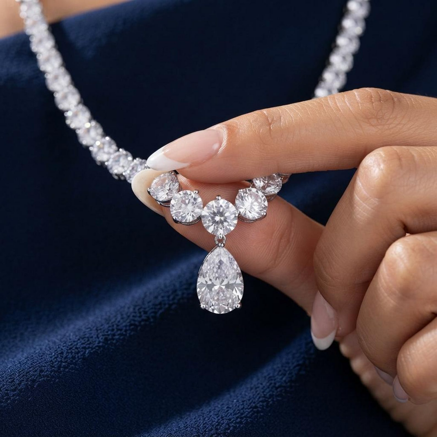 White Cubic Zirconia Pear Drop Jewelry Set