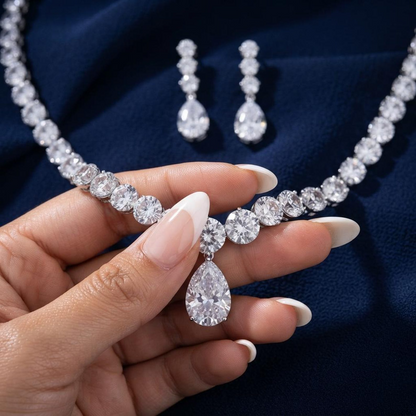 White Cubic Zirconia Pear Drop Jewelry Set