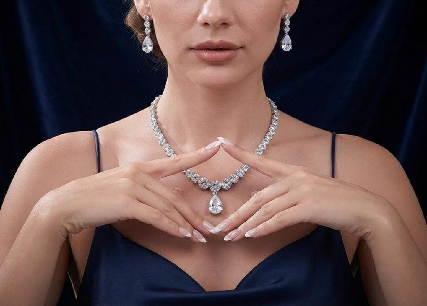 White Cubic Zirconia Pear Drop Jewelry Set
