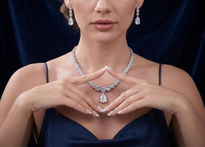 White Cubic Zirconia Pear Drop Jewelry Set