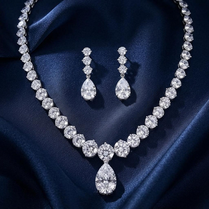 White Cubic Zirconia Pear Drop Jewelry Set