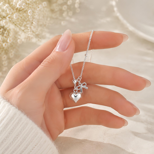 Sterling Silver Bow Heart Y Necklace